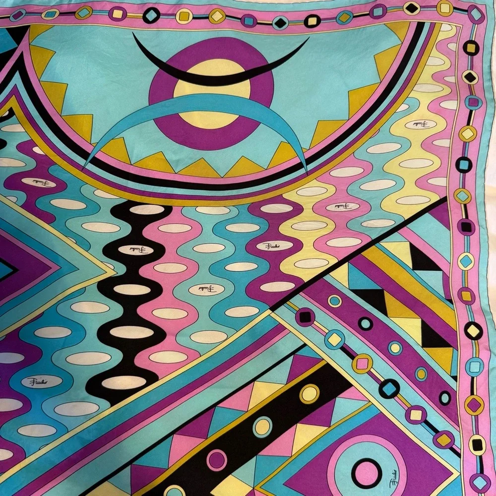 Emilio Pucci Multicolor Geometric Silk Scarf